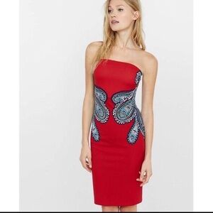 Express Elegant Red Paisley Strapless Dress